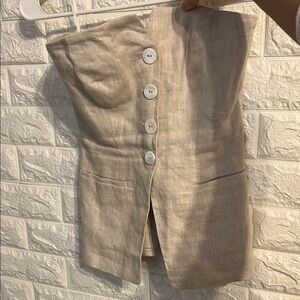 LPA Strapless Top in Soft Beige Linen